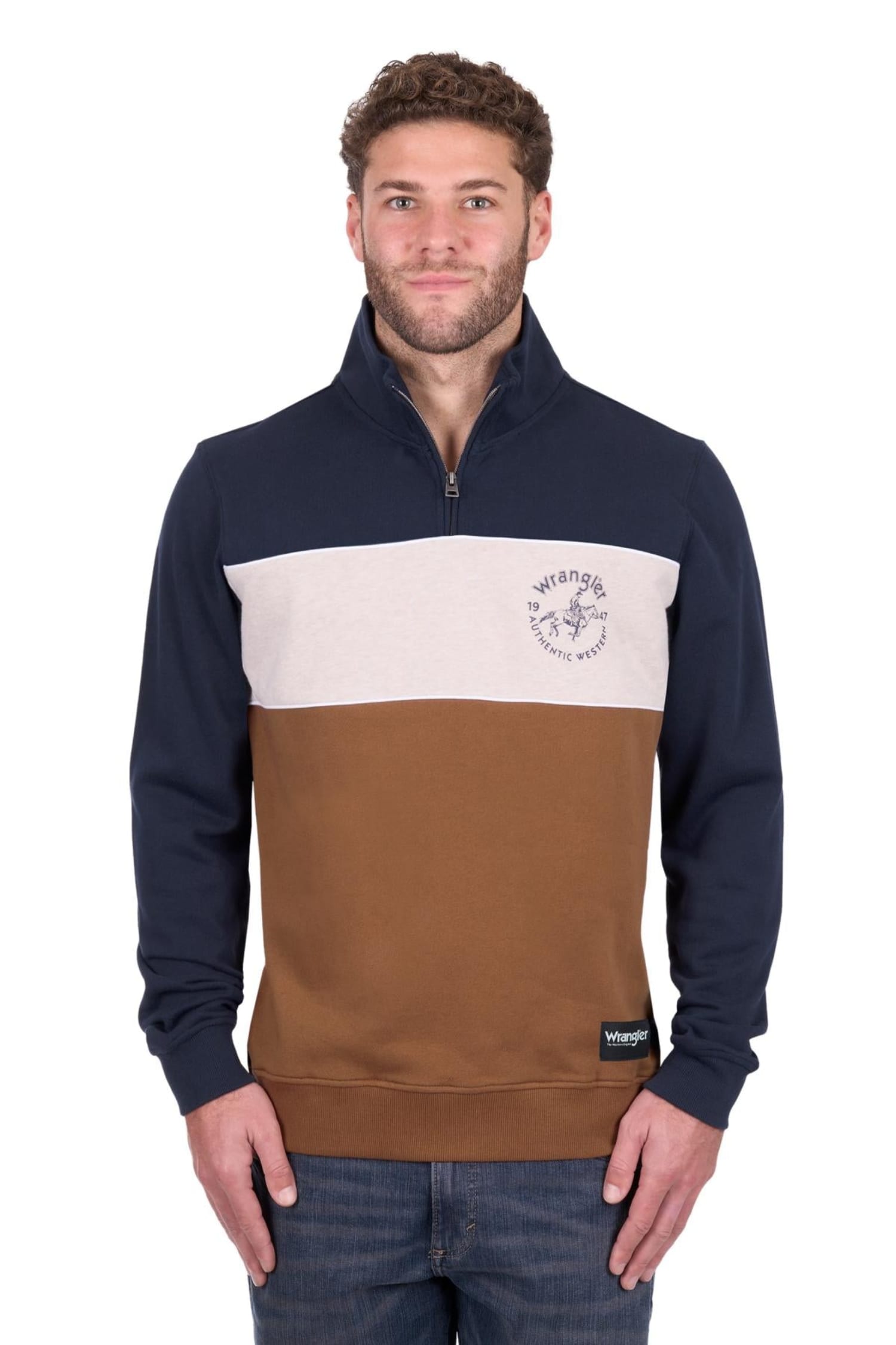 Wrangler Mens Jumpers- Jackets - Vests S / Navy/Tan Wrangler Jumper Mens Steve 1/4 Zip