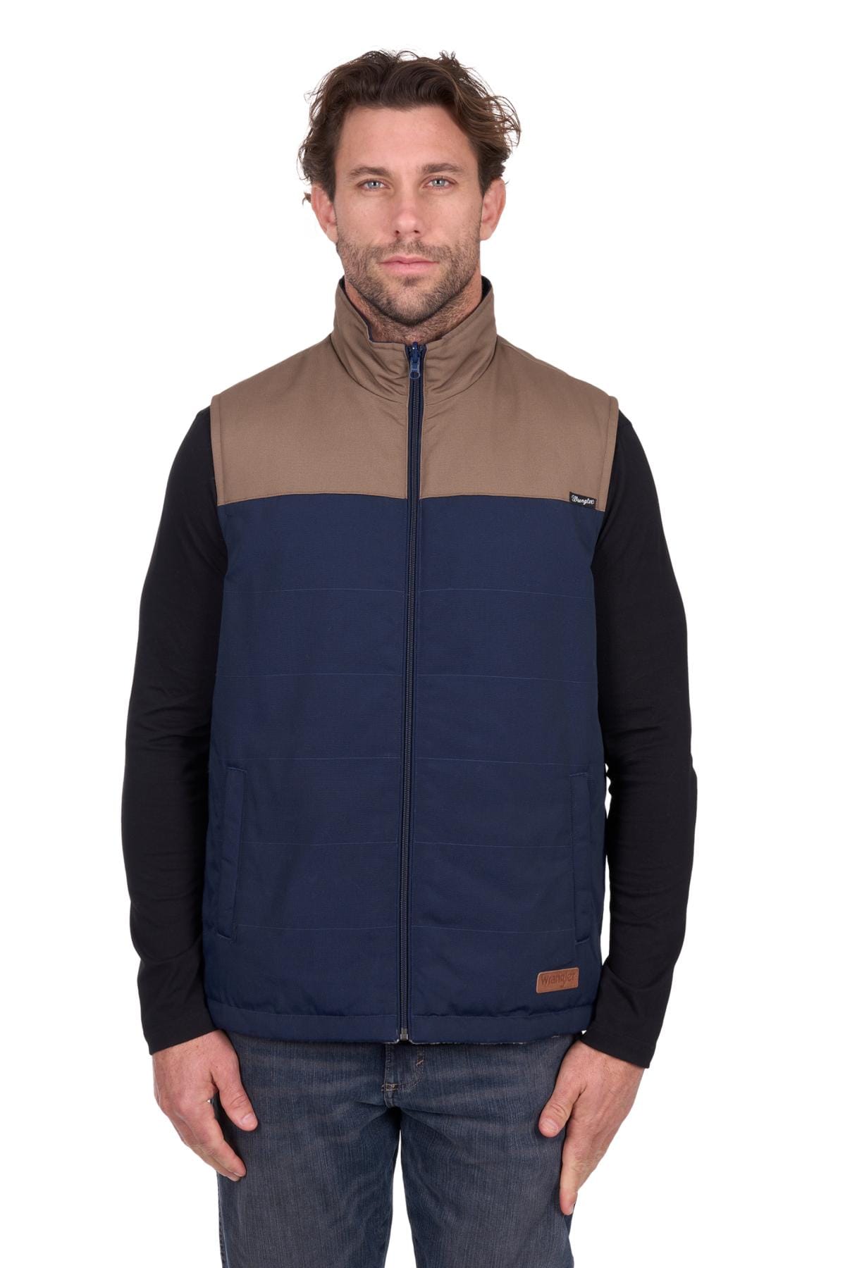 Wrangler Mens Jumpers- Jackets - Vests S / Navy/Tan Wrangler Vest Mens Dean Reversible