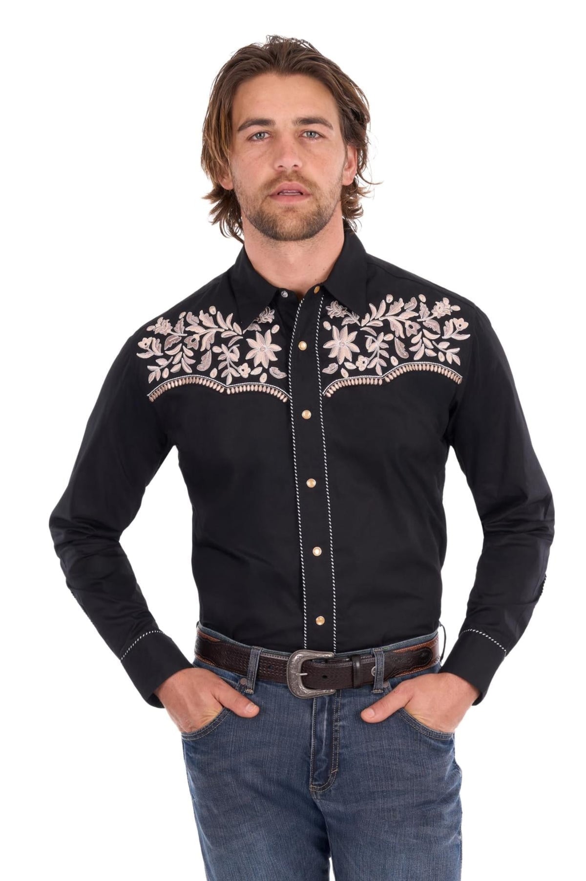 Wrangler Mens Shirts S / Black Wrangler Shirt Mens Anthony Embroidered