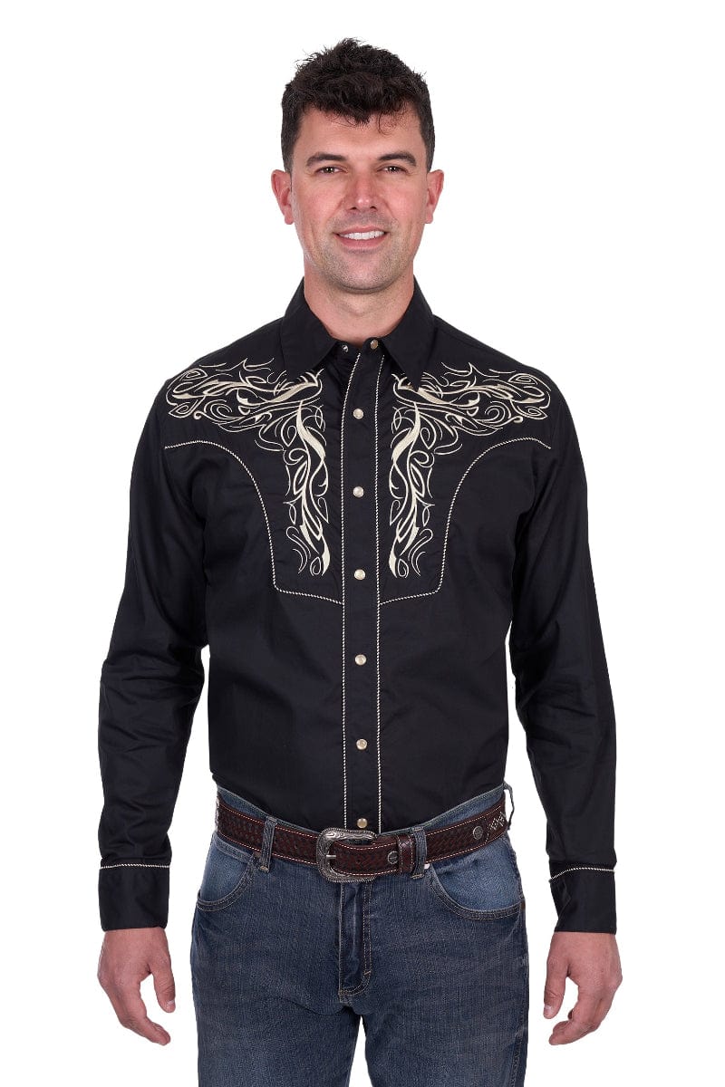Wrangler Mens Shirts S / Black Wrangler Shirt Mens Carlos Embroidered