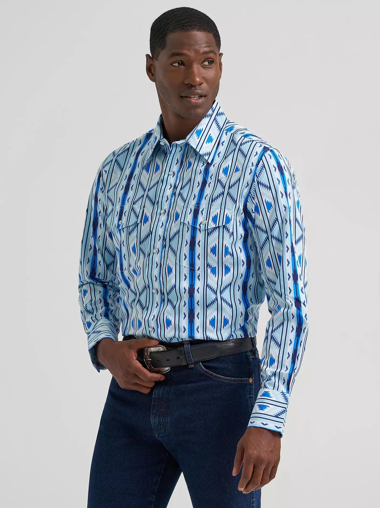 Wrangler Mens Shirts S / Blue Print Wrangler Shirt Mens Checotah