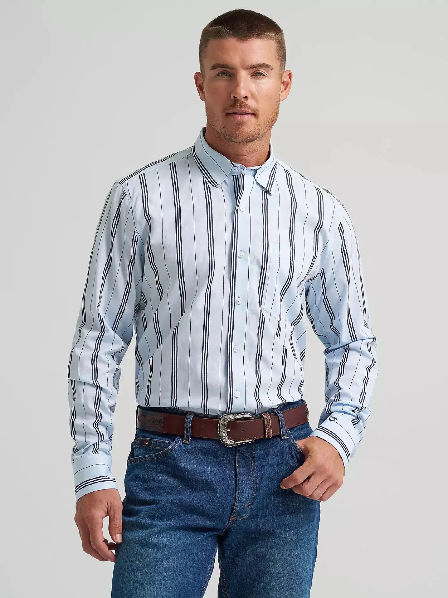 Wrangler Mens Shirts S / Blue Stripe Wrangler Shirt Mens Cody Johnson Stripe