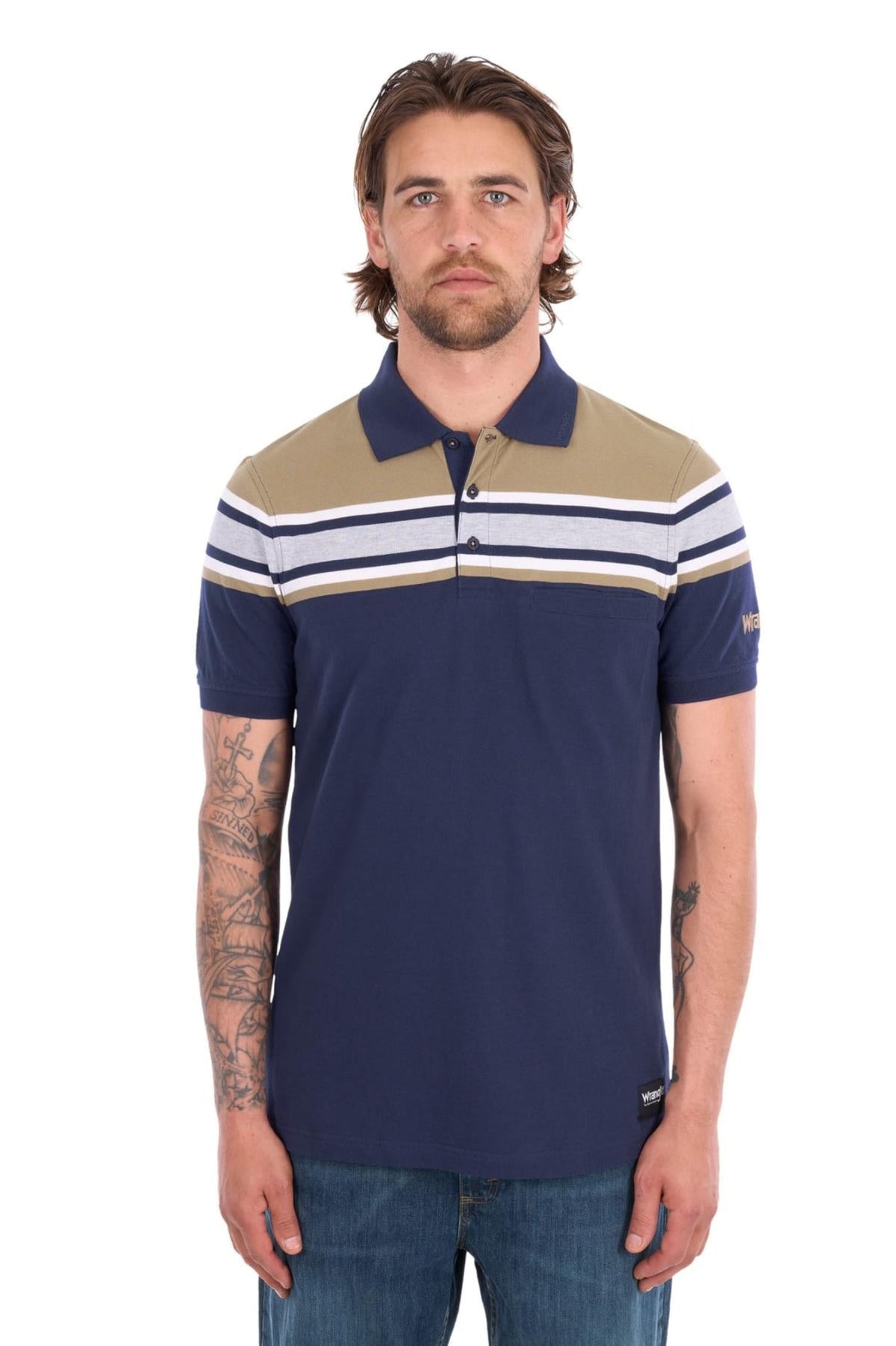 Wrangler Mens Shirts S / Navy/Tan Wrangler Polo Mens Tyrone