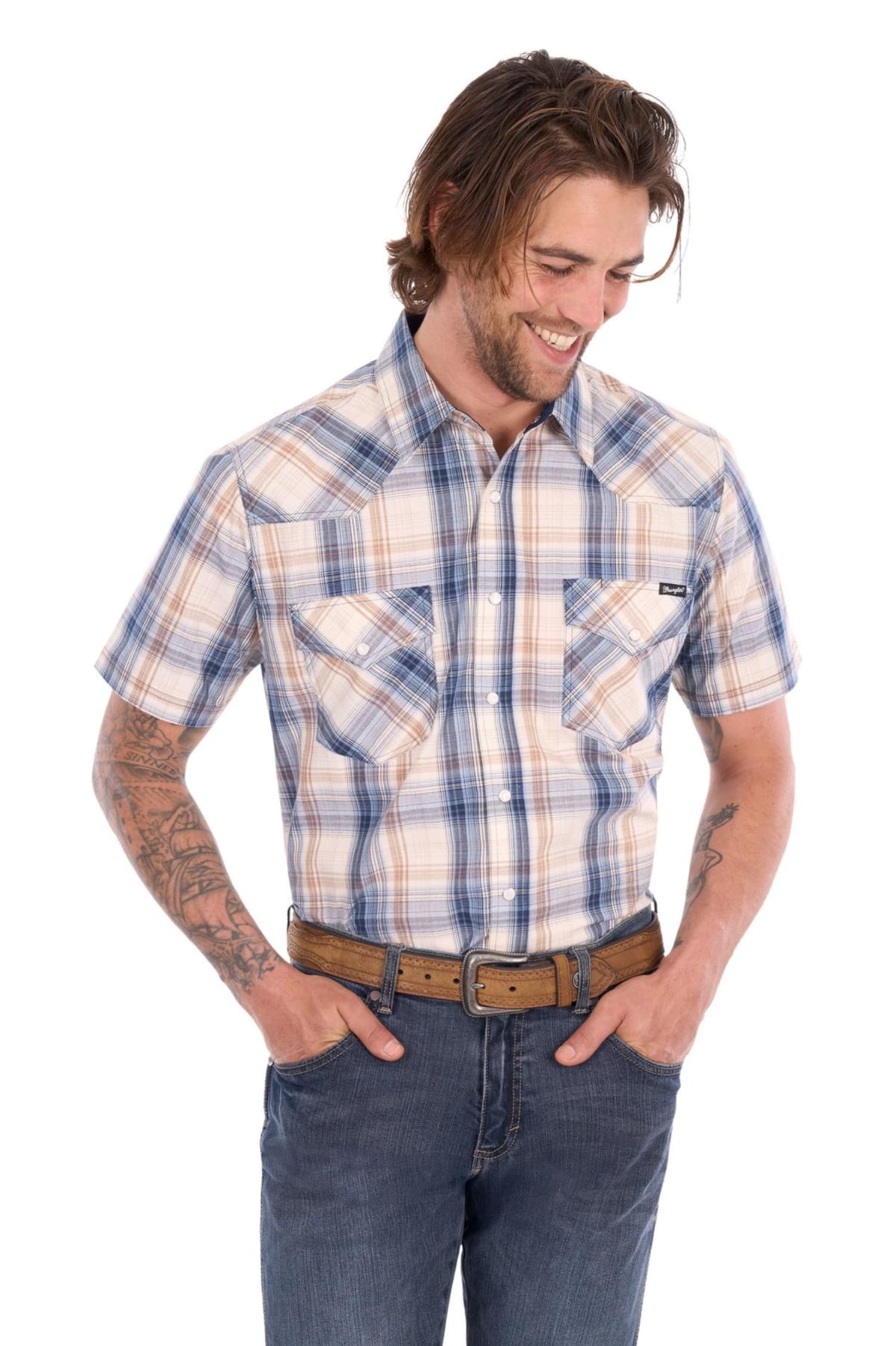 Wrangler Mens Shirts S / Navy/Tan Wrangler Shirt Mens Adrian