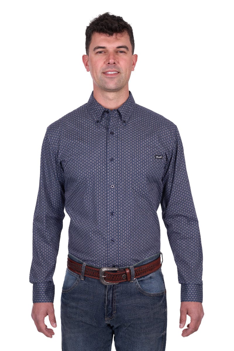 Wrangler Mens Shirts S / Navy/Tan Wrangler Shirt Mens Carl