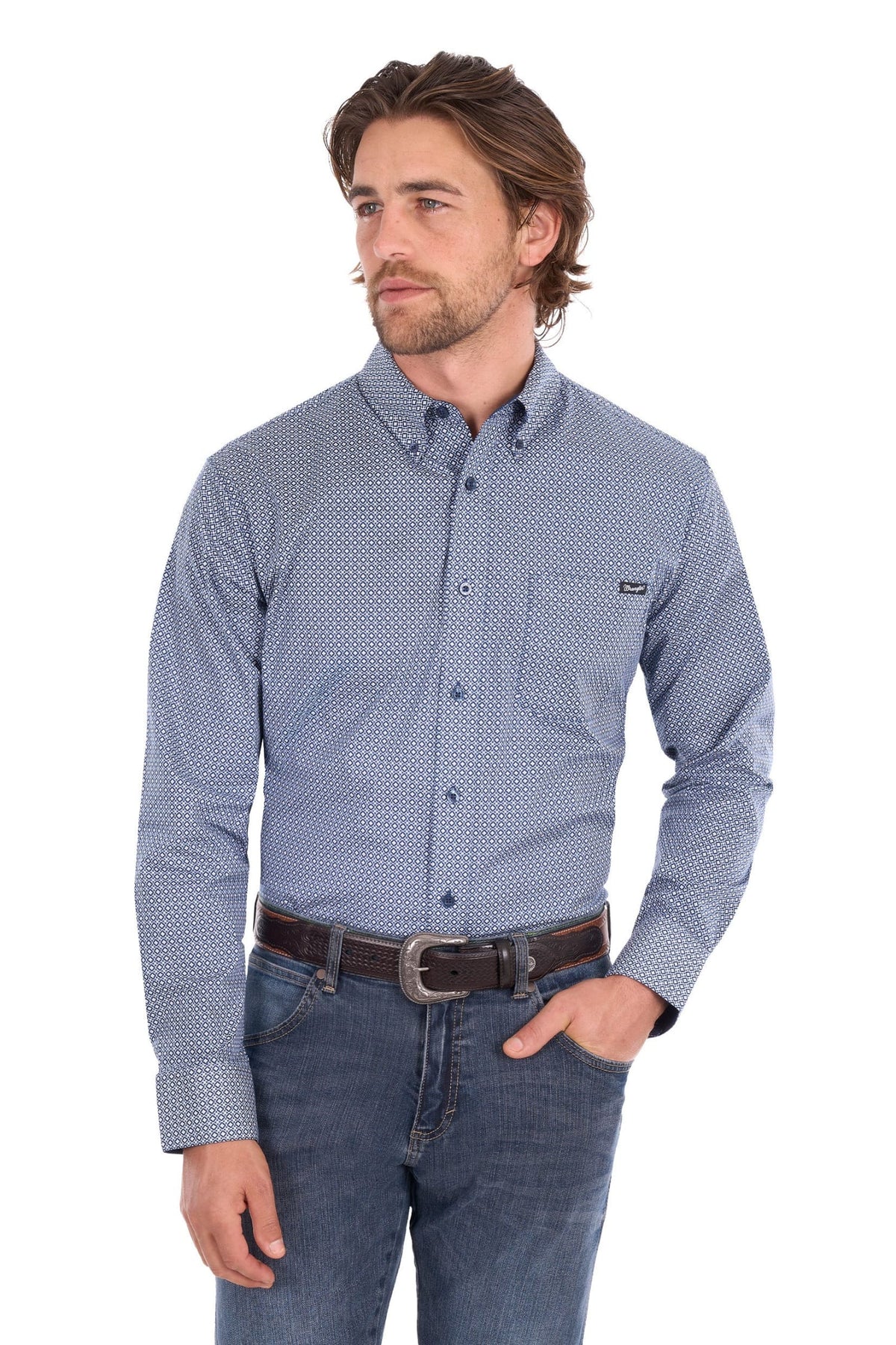Wrangler Mens Shirts S / Navy/White Wrangler Shirt Mens Gary