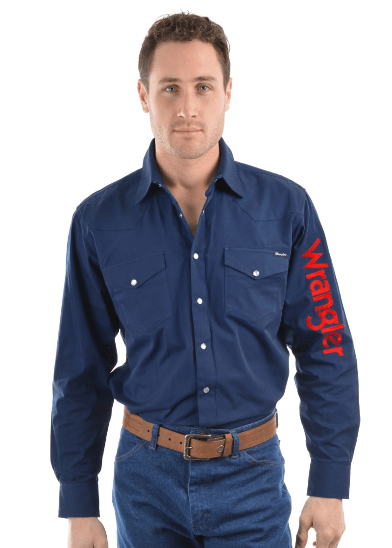 Wrangler Mens Shirts S / Navy Wrangler Mens Logo Rodeo Shirt