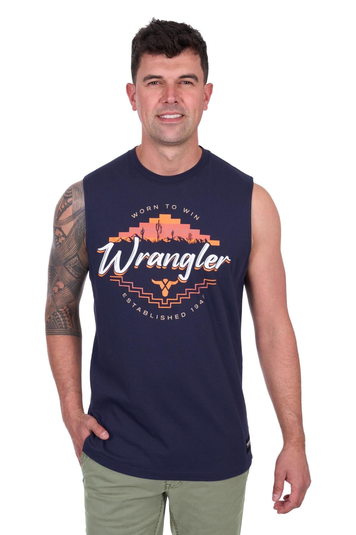 Wrangler Mens Shirts S / Navy Wrangler Muscle Tank Mens Mario