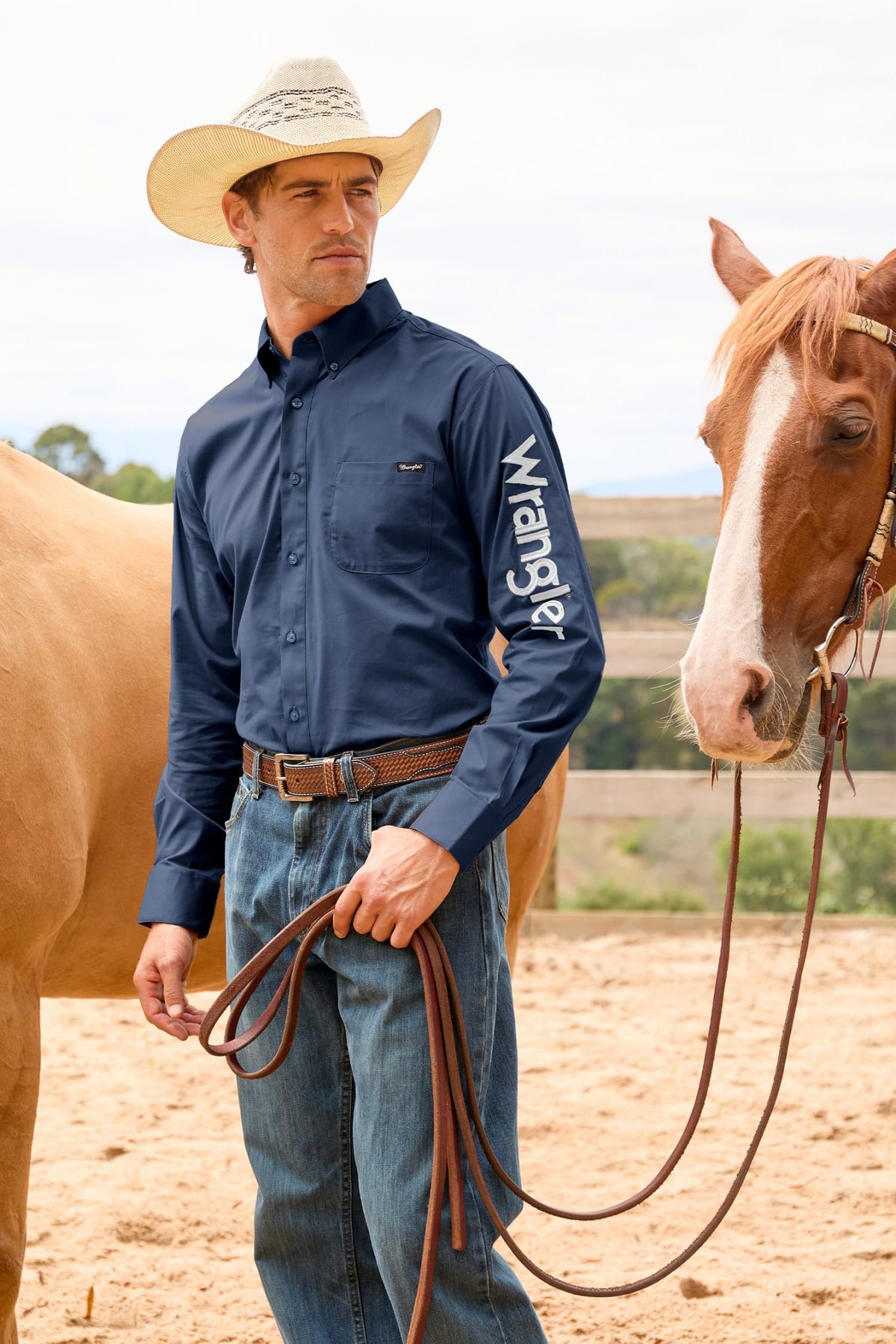 Wrangler Mens Shirts S / Navy Wrangler Shirt Mens Flex Logo