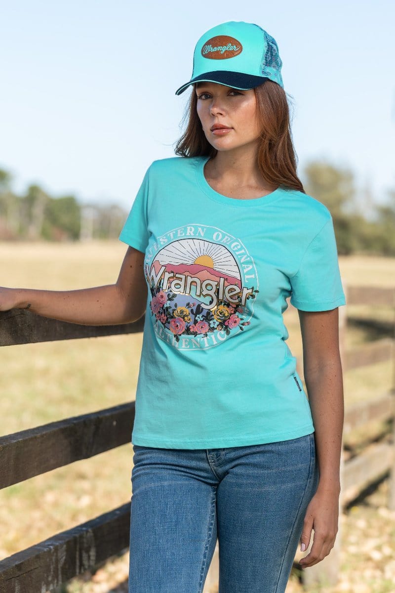 Wrangler Womens Shirts 08 / Aqua Wrangler Tee Womens Sara