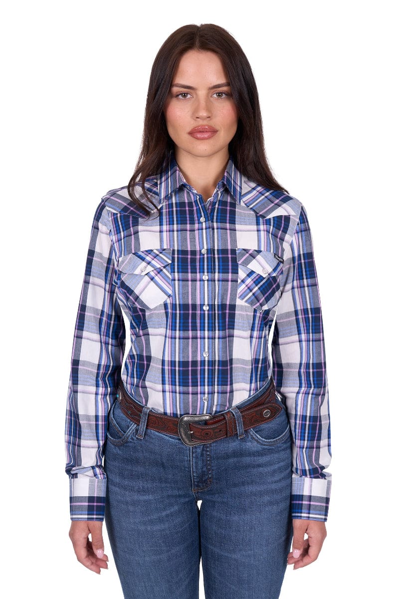 Wrangler Womens Shirts 08 / Navy Wrangler Shirt Womens Peyton Check