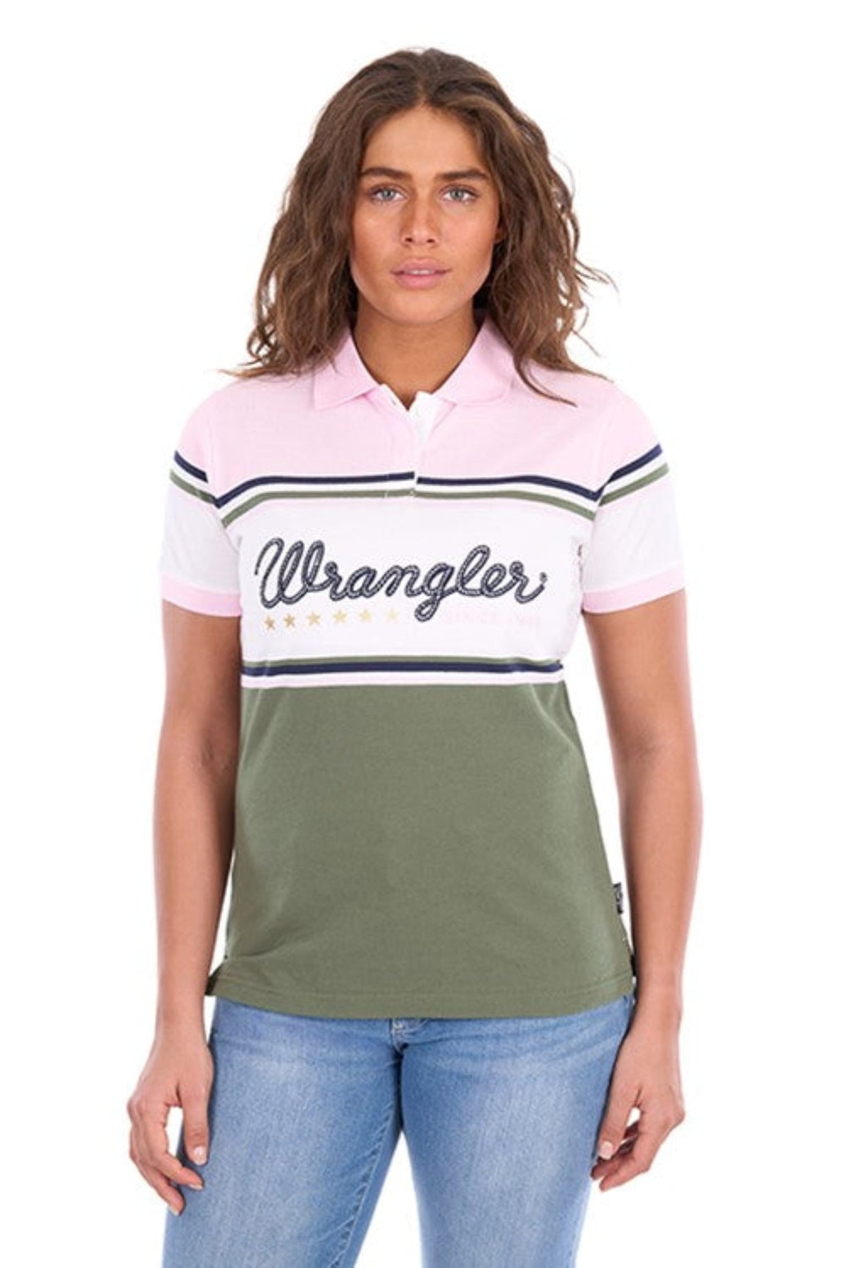 Wrangler Womens Shirts 08 / Olive/Pastel Pink Wrangler Polo Womens Stephanie