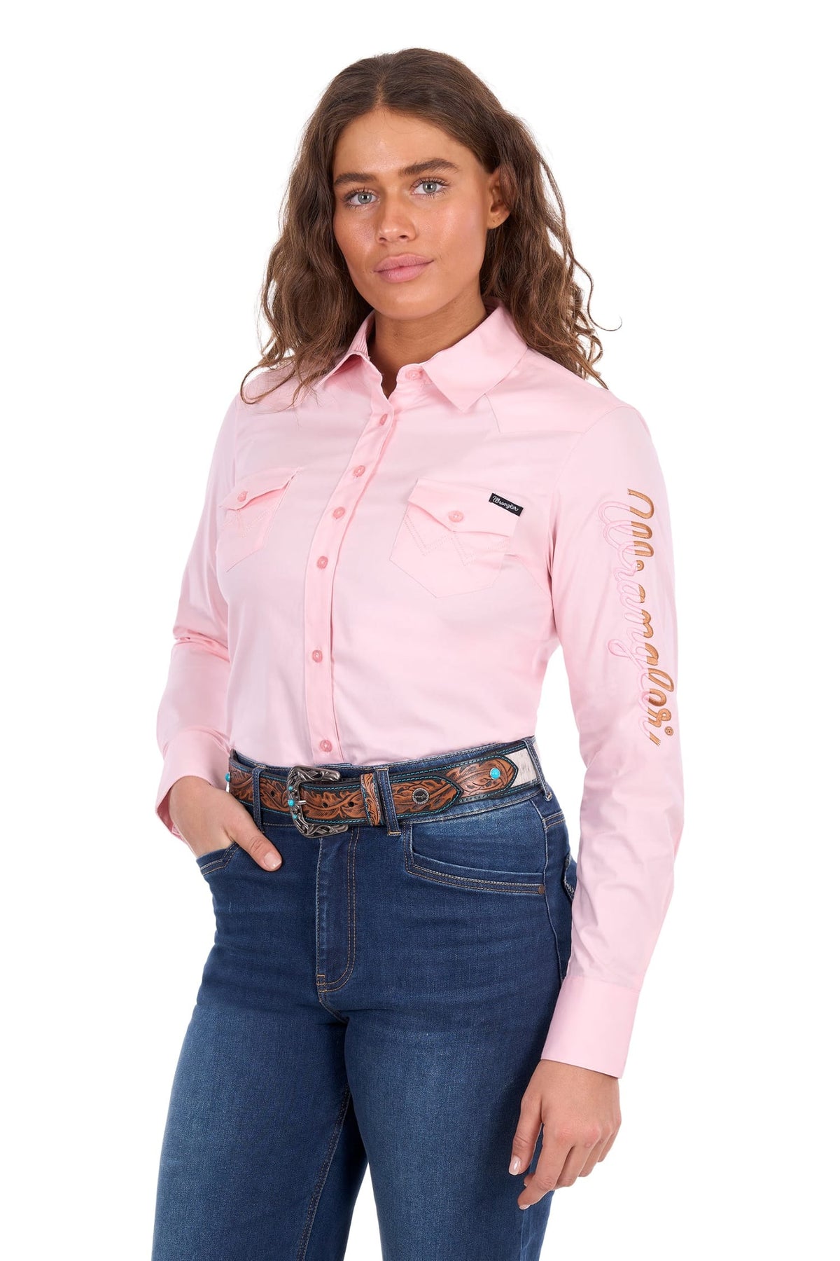 Wrangler Womens Shirts 10 / Blush Wrangler Shirt Womens Hazel Logo