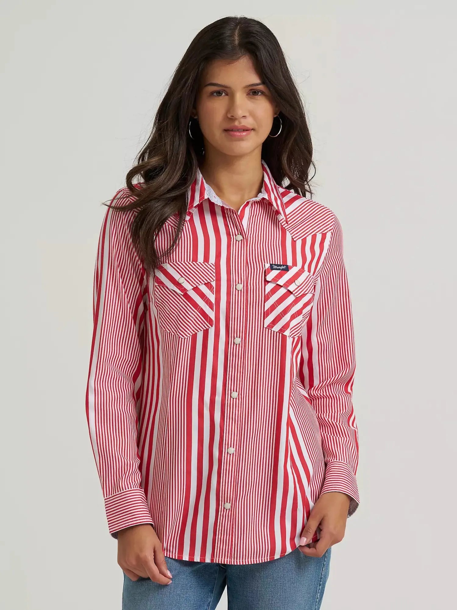 Wrangler Womens Shirts S / Red Wrangler Shirt Womens Western Snap Stripe
