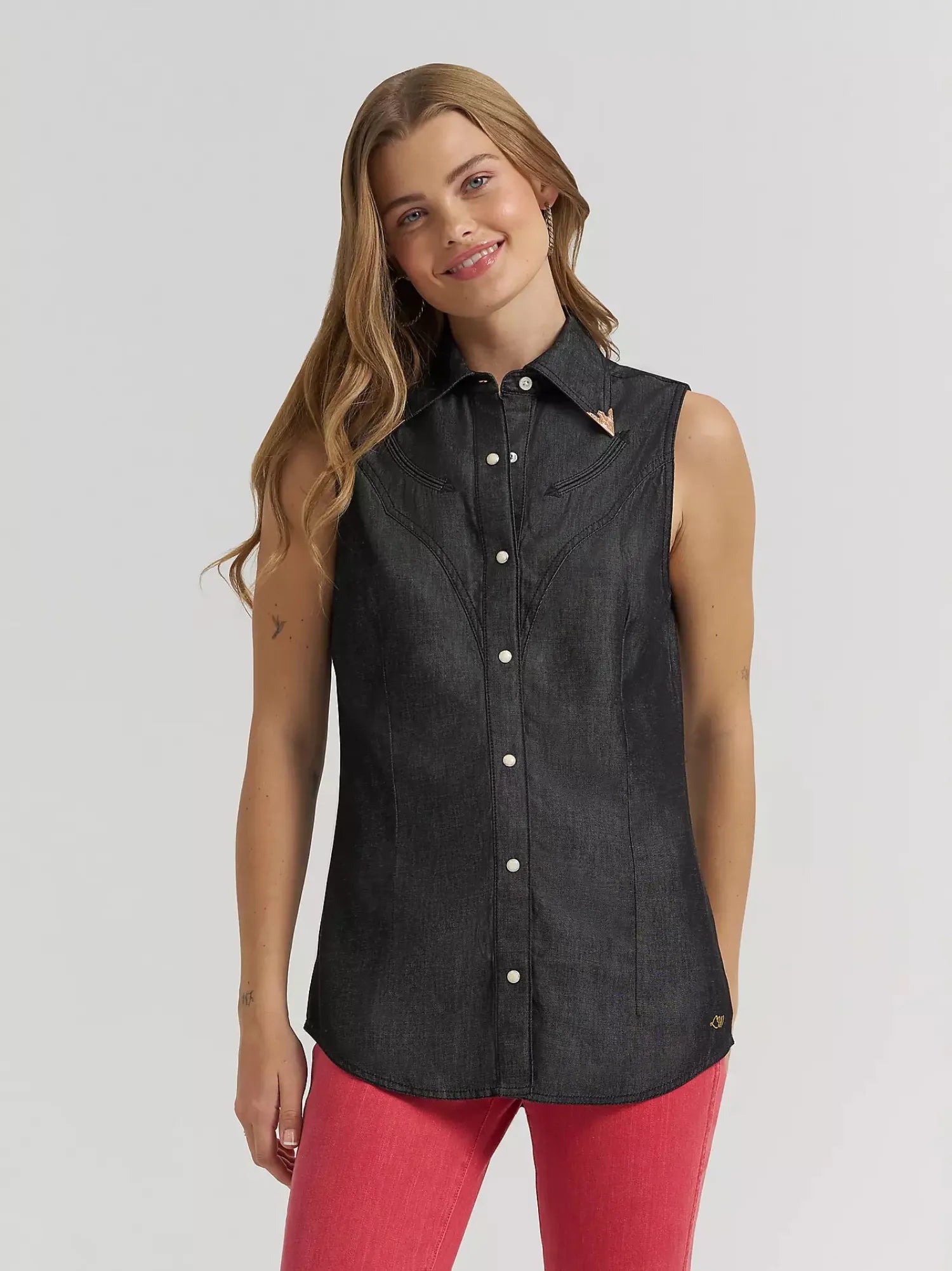 Wrangler Womens Shirts Wrangler Top Womens Lainey Wilson Sleeveless Snap Button