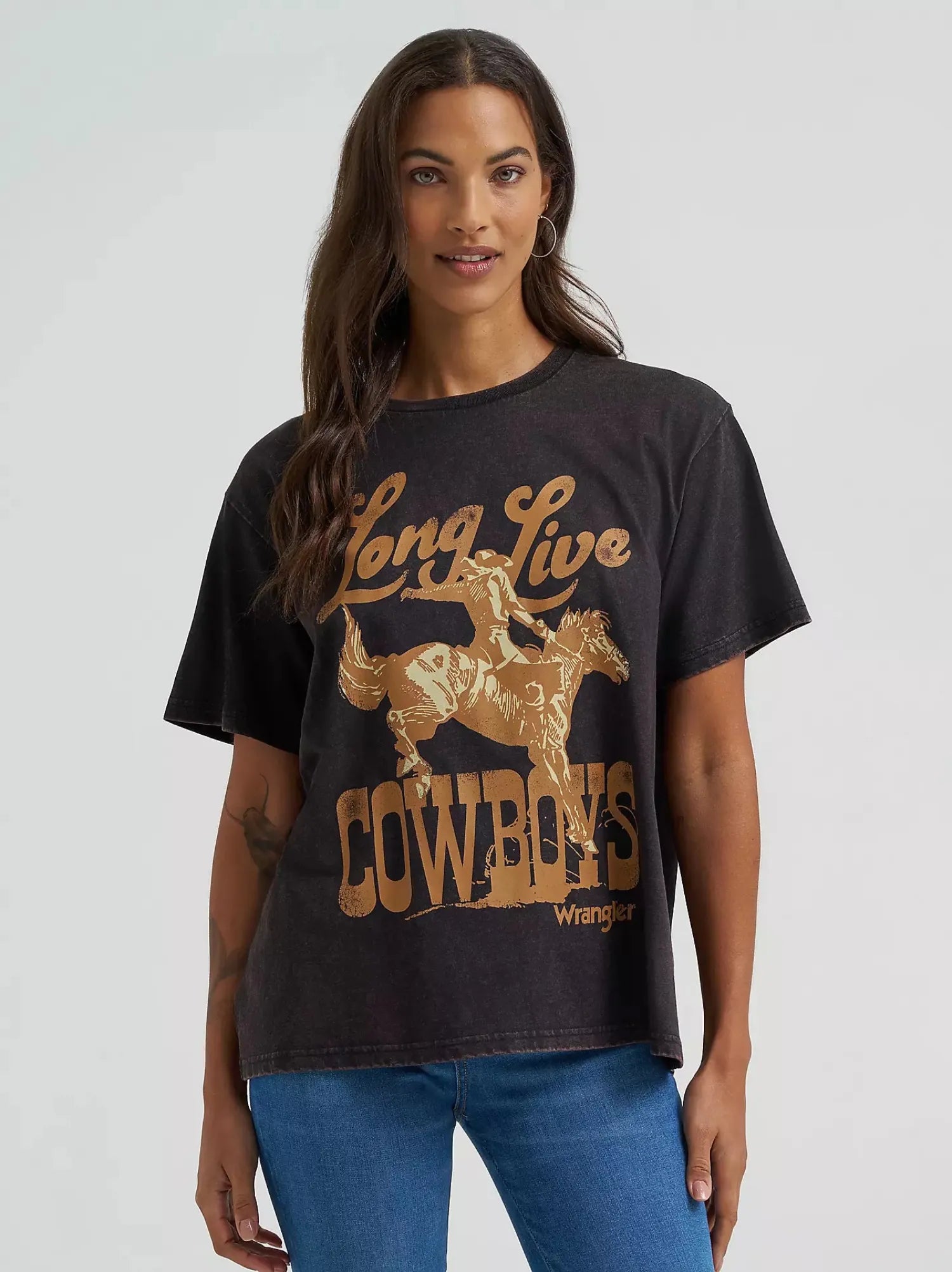 Wrangler Womens Shirts XS / Black MArle Wrangler Tee Womens Long Live Cowgirls Retro Regular Fit