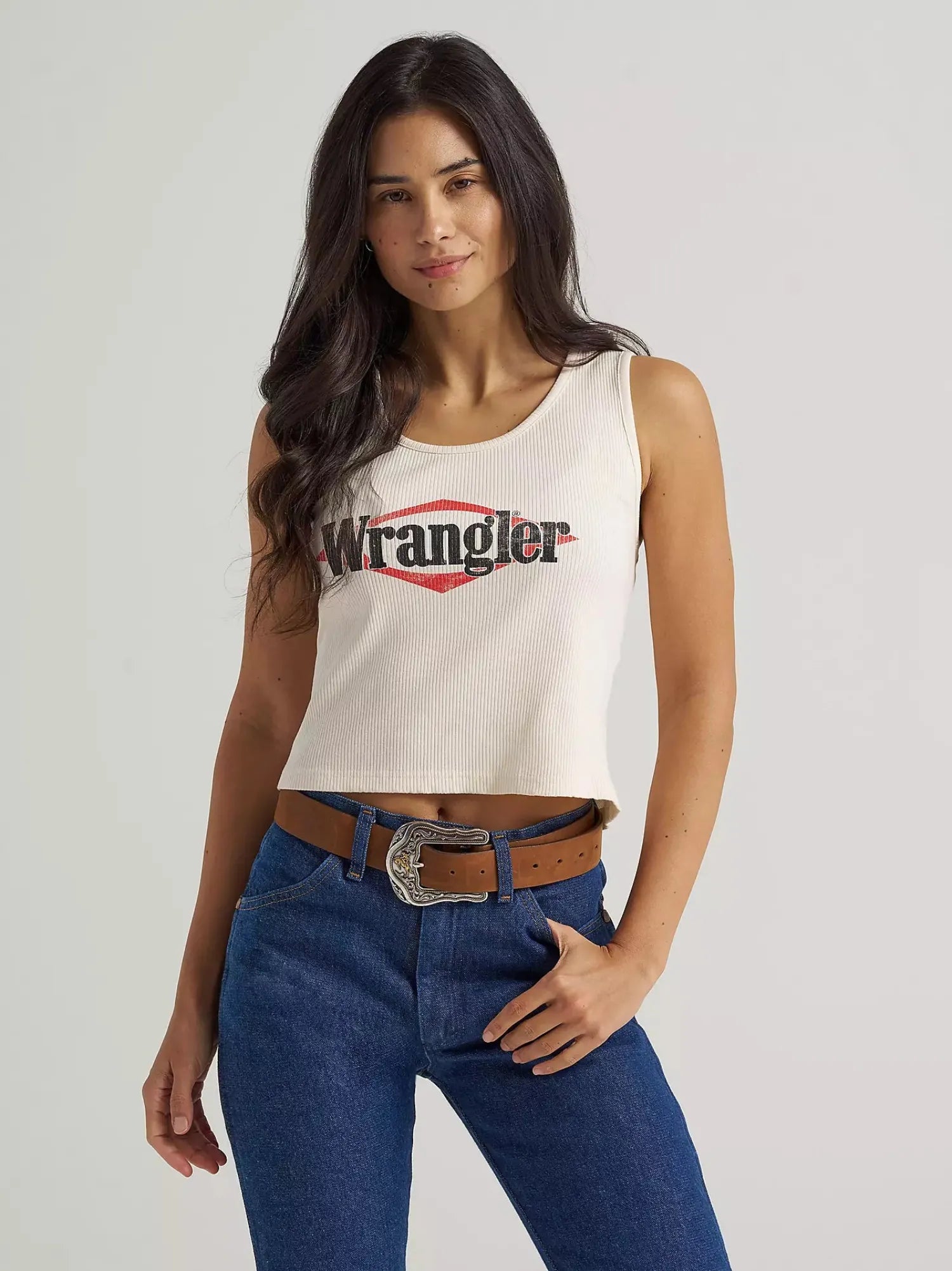 Wrangler Womens Shirts XS / Cream Wrangler Tank Top Womens Crop Slim Fit