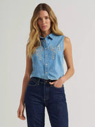 Wrangler Womens Shirts XS / Light Wash Wrangler Shirt Womens Sleeveless Denim