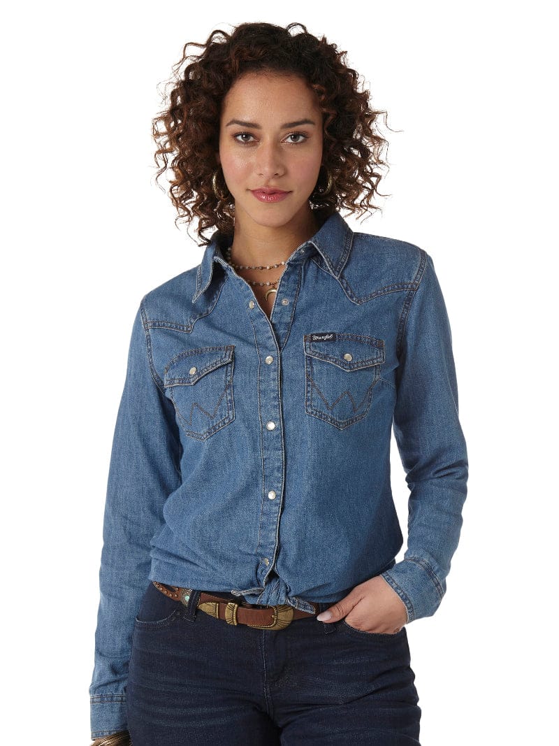 Wrangler Womens Shirts XS / Mid Denim Wrangler Shirt Womens Classic Fit