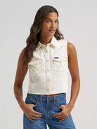 Wrangler Womens Shirts XS / Off White Wrangler Shirt Womens Sleeveless Denim