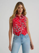 Wrangler Womens Shirts XS / Red Wrangler Shirt Womens Sleeveless Snap Button