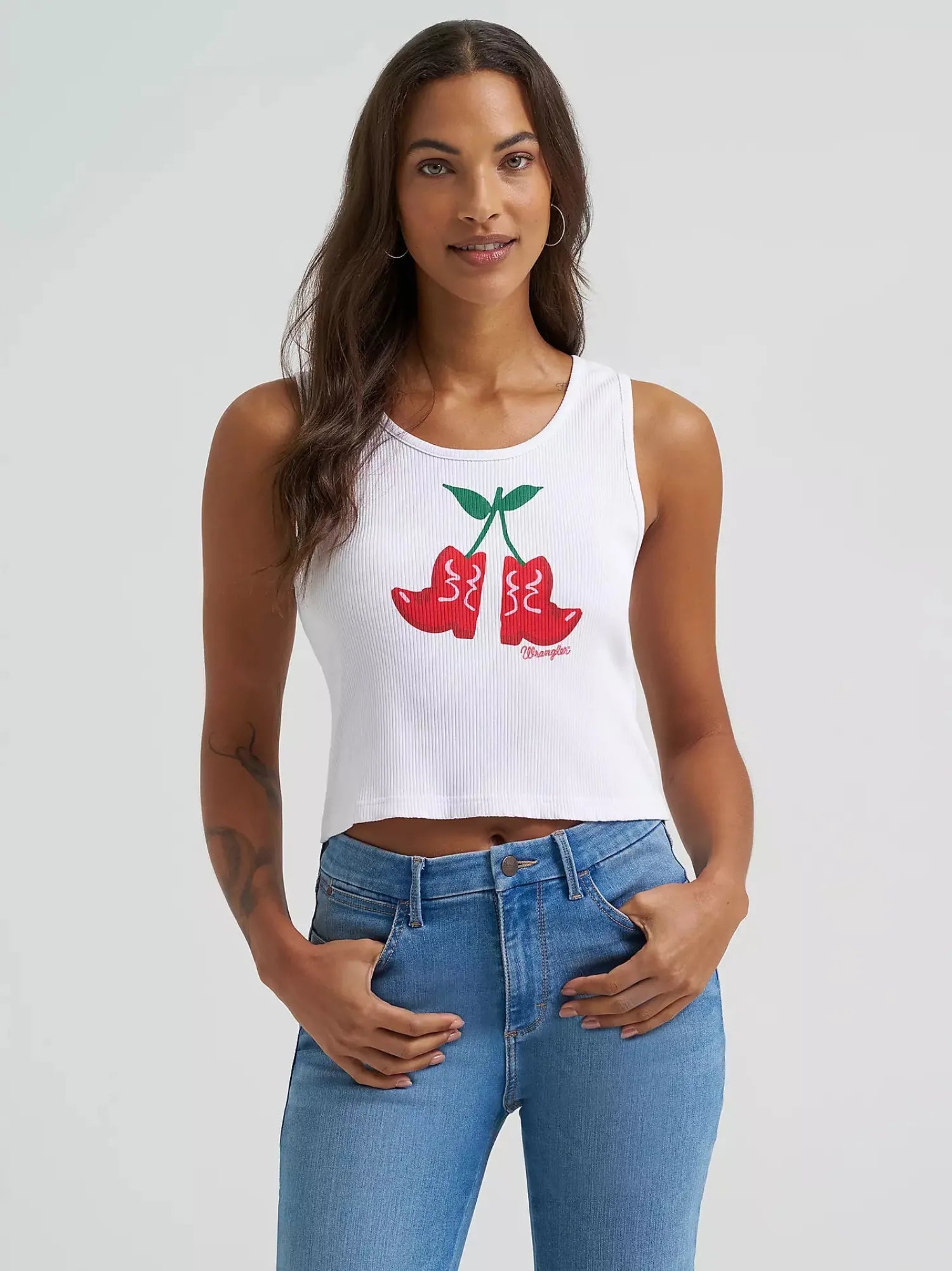 Wrangler Womens Shirts XS / White Wrangler Tank Top Womens Crop Slim Fit