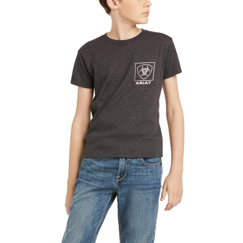 Ariat Kids Tops XS Ariat Boys Linear T Shirt Charcoal Heather (10036554)