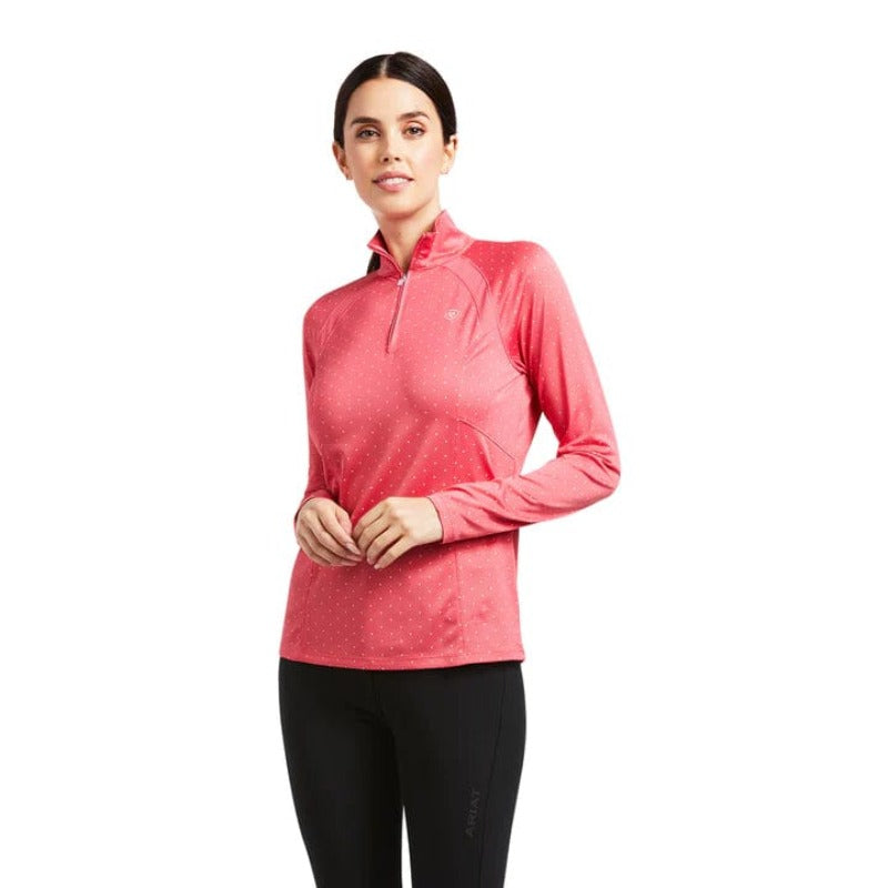 Ariat Womens Riding Tops & Jackets XS Ariat Baselayer Womens Sunstopper 2.0 Party Punch Dot (10039358)