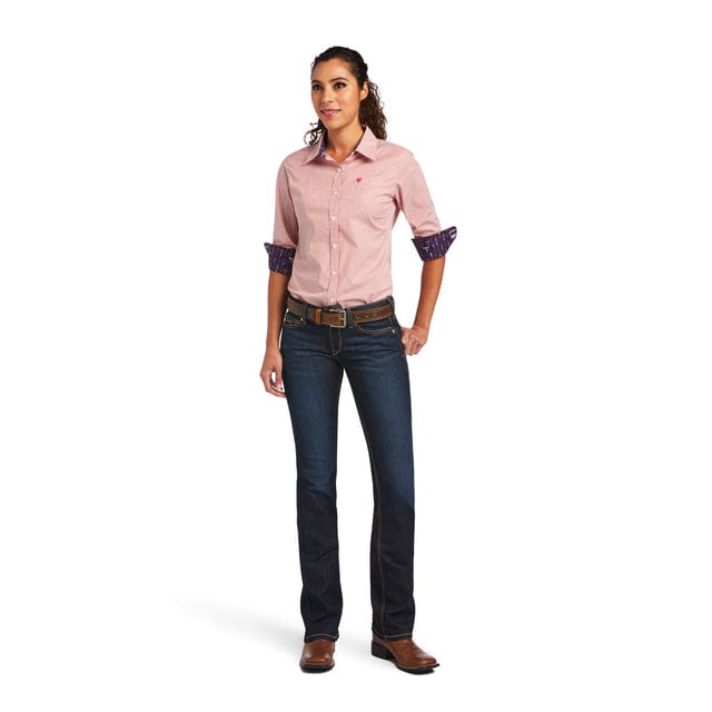 Ariat Womens Shirts Ariat Shirt Womens Kirby Stretch Poppy Red/White Stripe (10040580)