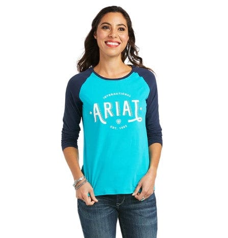 Ariat Womens Tops 1X / Lake Blue Ariat Top Womens Baseball Lake Blue/Navy (10037295)