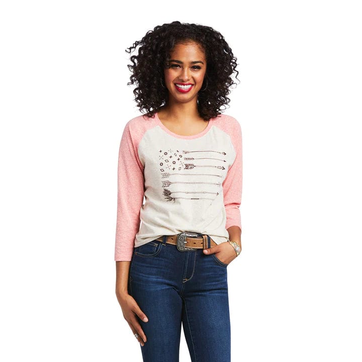 Ariat Womens Tops XS Ariat Top Womens Arrow Raglan Oatmeal Heather (10039824)