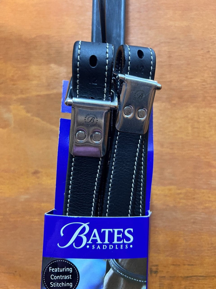 Bates Stirrup Leathers 147cm / Black Bates Stirrup Leathers with Contrast Stitching (BSLCSXXXXCBL)