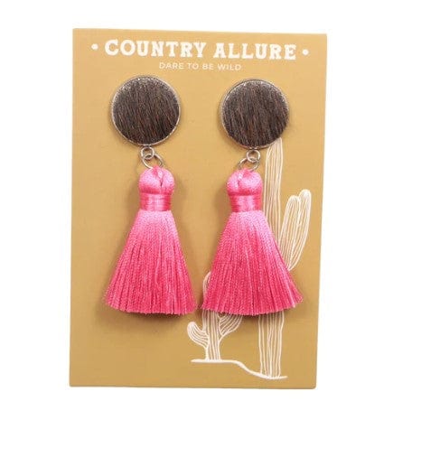 Country Allure Jewellery Counrty Allure Bauhinia Cowhide Tassel Earring Pink