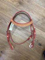 Gympie Saddleworld Bridles Cob/Full V Brow Bridle with Tooled Red Edge (BIAL2014V)
