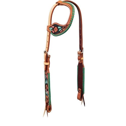 Gympie Saddleworld & Country Clothing Bridles Fort Worth One Ear Headstall Turq Catcus (FOR19-0045)