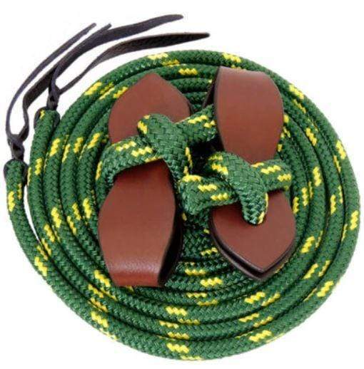 Gympie Saddleworld & Country Clothing Reins Green Gold TS PRO Series Rope Reins w/ Slobber Straps