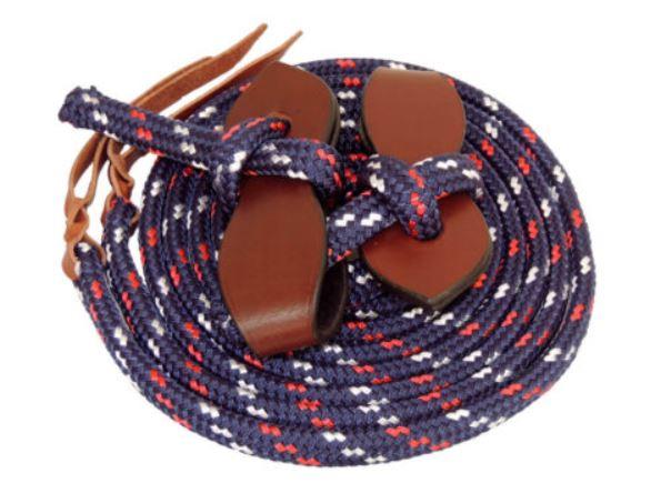 Gympie Saddleworld & Country Clothing Reins Navy/ Red/ White TS PRO Series Rope Reins w/ Slobber Straps