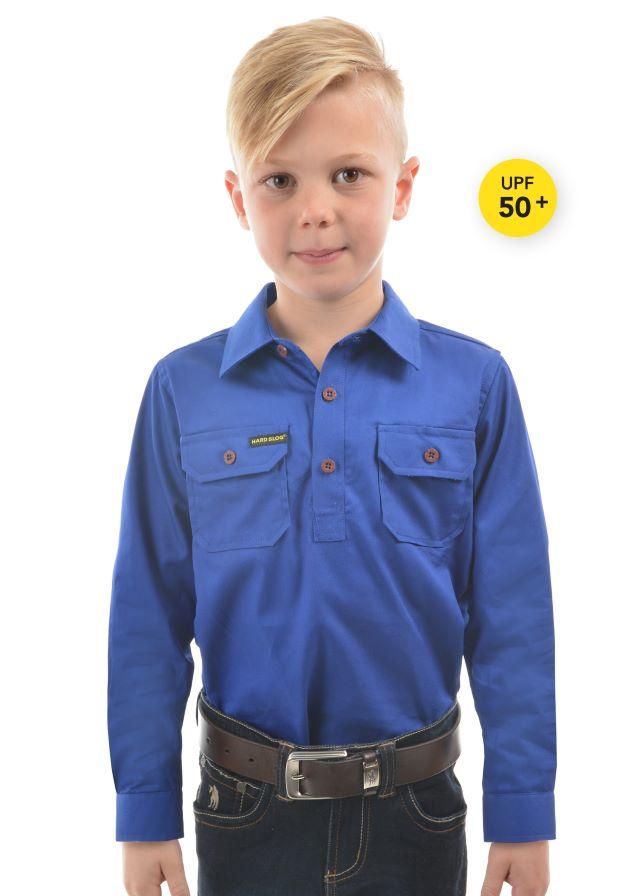 Hard Slog Kids Shirts 4 / Royal Blue Hard Slog Kids Half Placket Light Cotton Shirt (HCP7101002)