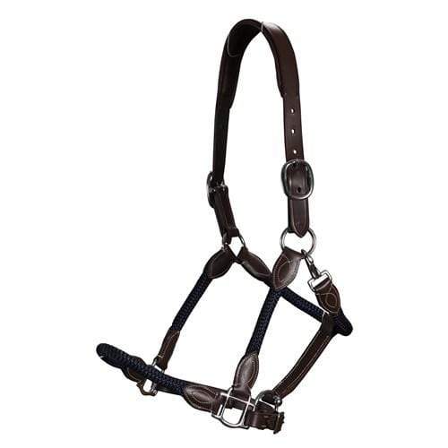 Jeremy & Lord Halters Cob / Brown J&L Leather Halter with Navy Rope