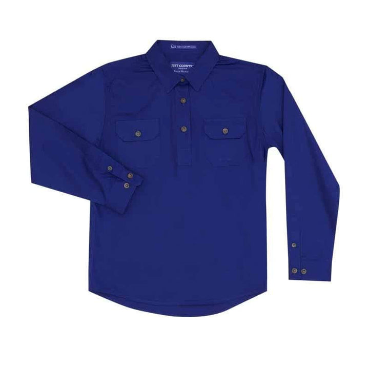 Just Country Kids Shirts XS / Cobalt Just Country Girls Kenzie Half Button Workshirt (60606)