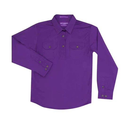 Just Country Kids Shirts XS / Purple Just Country Girls Kenzie Half Button Workshirt (60606)