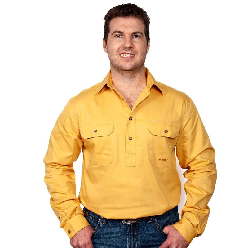 Just Country Mens Shirts S / Mustard Just Country Mens Cameron Workshirt Half Button Earthy Tones (10101)