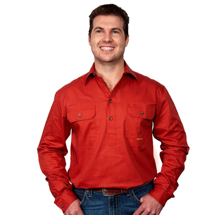Just Country Mens Shirts S / Rust Just Country Mens Cameron Workshirt Half Button Earthy Tones (10101)