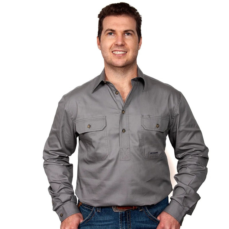 Just Country Mens Shirts S / Steel Grey Just Country Mens Cameron Workshirt Half Button Earthy Tones (10101)