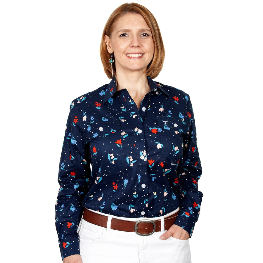 Just Country Womens Shirts 8 Just Country Womens Abbey Workshirt Navy Tulips (WWLS2182)