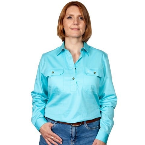 Just Country Womens Shirts XL / Duck Egg Blue Just Country Workshirt Womens Brooke Full Button (50502)