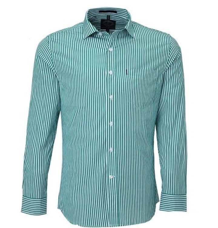 Pilbara Mens Shirts XS / Emerald/White Pilbara Shirt Mens Stripe Single Pocket (RMPC012)