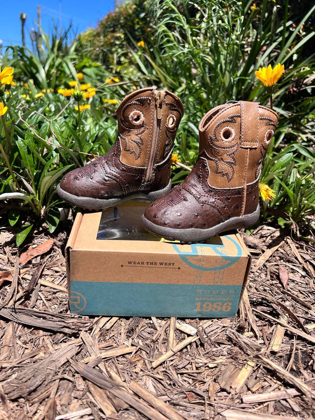 Roper Baby Cowkids INF 2 Roper Boots Infant Cowbaby Daniel Brown Ostrich/ Tan (09-016-1224-2214)