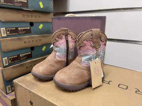 Roper Infant Boots Cowbabies Glitter Lace Tan