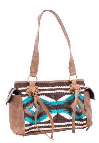 Shiloh Handbags & Wallets Showman Genuine Leather Teal and Brown Saddle Blanket Handbag